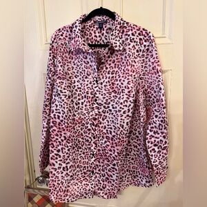 NWOT women’s plus size 22W blouse button up pink brown leopard print Roamans